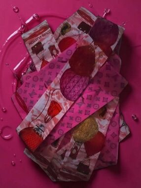 X4 Pink & Red Hot Air Balloon Silk Twilly Scarf